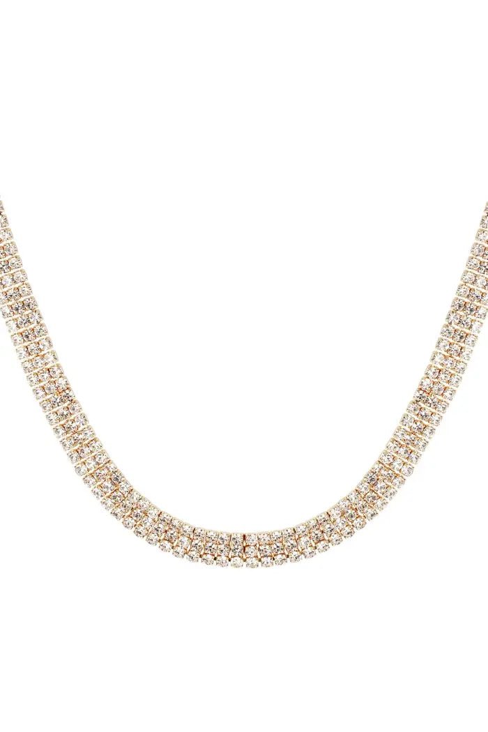 Gouden robuuste ketting met witte strass steentjes - LoveSieraden