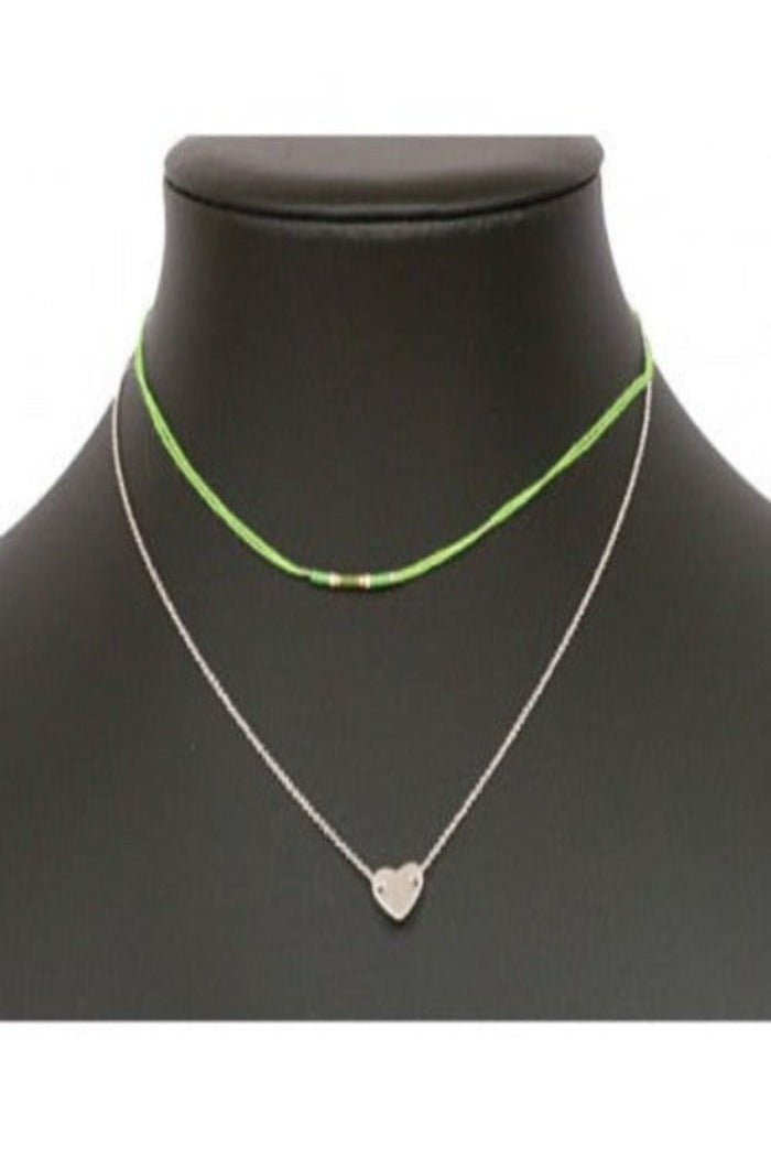 Ketting duo groen en zilver met hartje - LoveSieraden