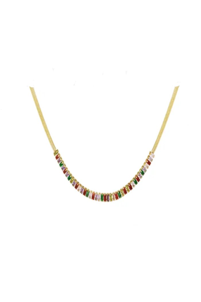 Ketting goud met gekleurde zirkonia steentjes - LoveSieraden