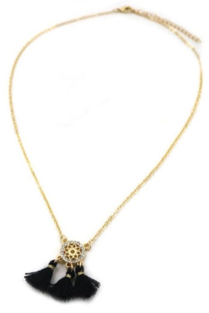 Ketting goud met kwastjes en zilveren strass steentjes - LoveSieraden