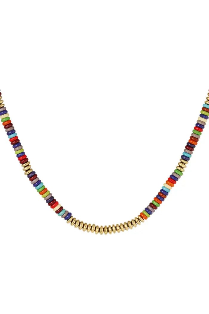 Ketting multikleur met platte kralen - LoveSieraden