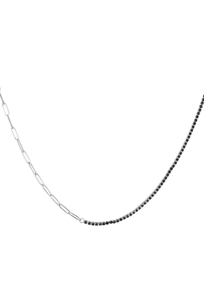 Ketting zilver en zwart met zirkoonstenen - LoveSieraden