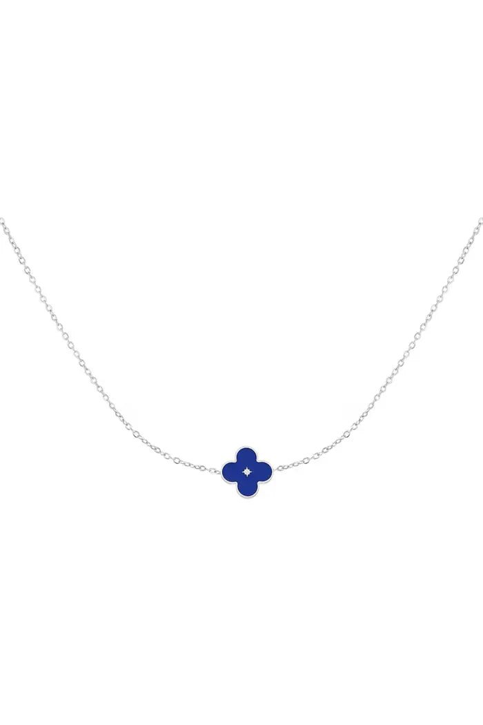 Ketting zilver met blauwe bloem - LoveSieraden