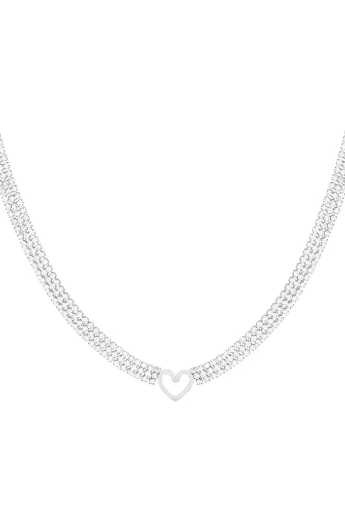 Korte ketting hart met zirkonium steentjes - LoveSieraden