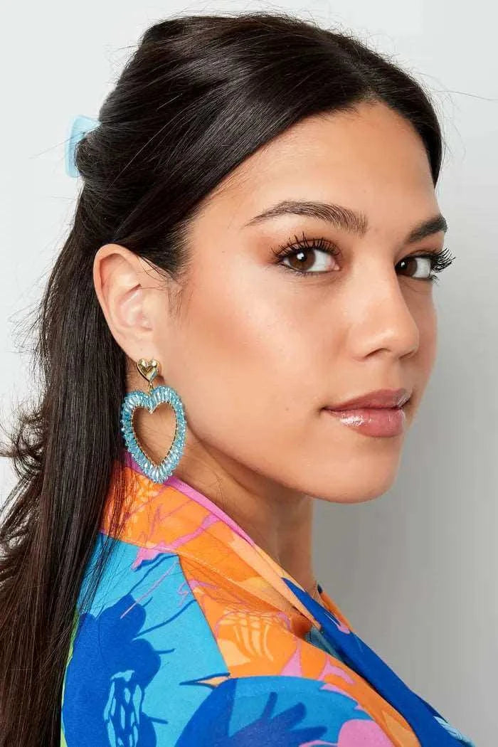 Oorbellen hartvormig blauw en goud - LoveSieraden