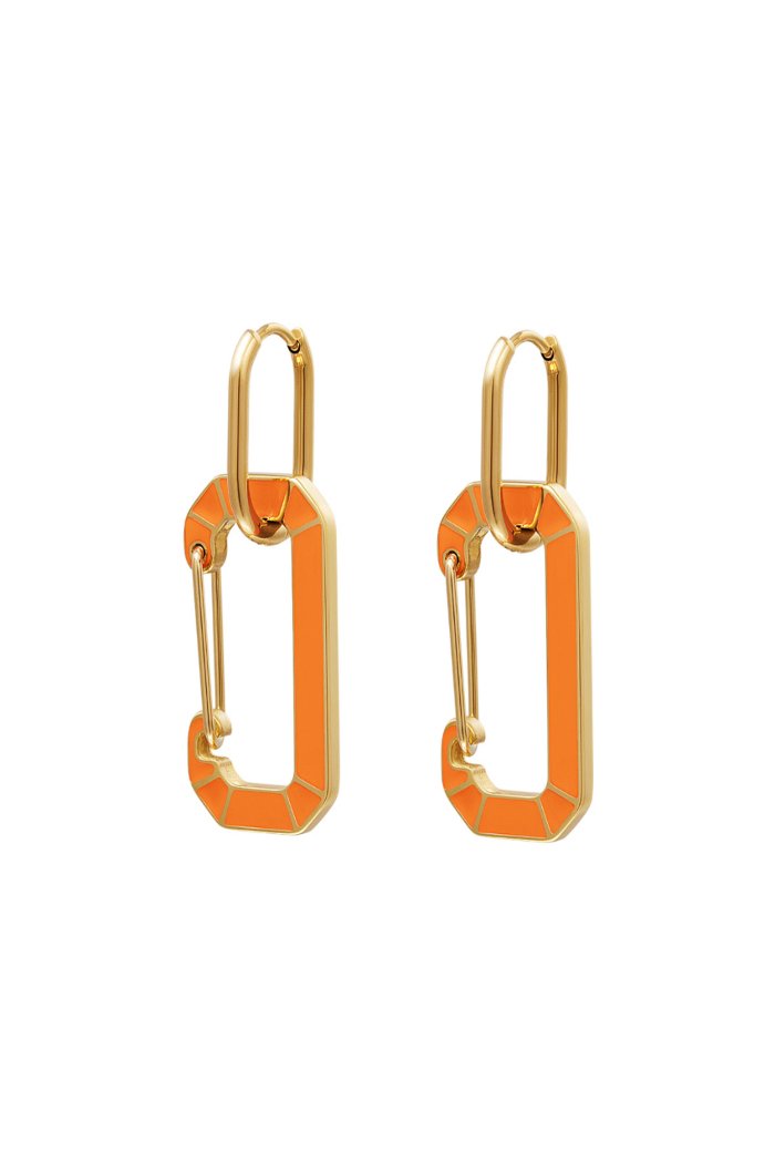 Oorbellen rechthoek met oranje afwerking - LoveSieraden