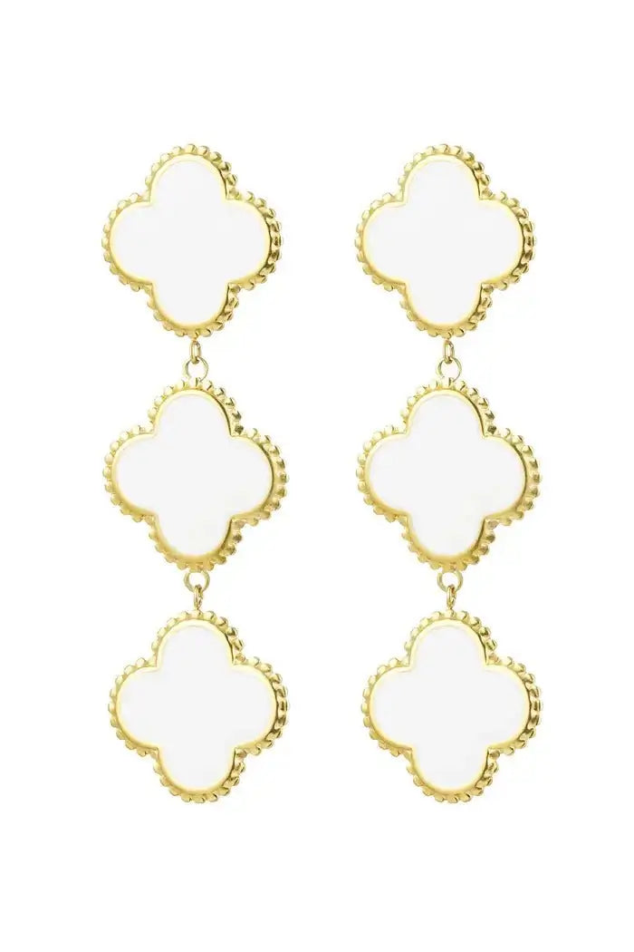 Oorhangers goud met drie kleurrijke klavers - LoveSieraden