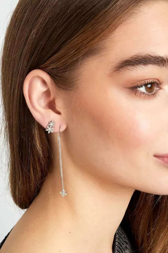 Oorstekers dubbele bloem met zilveren steentje - LoveSieraden