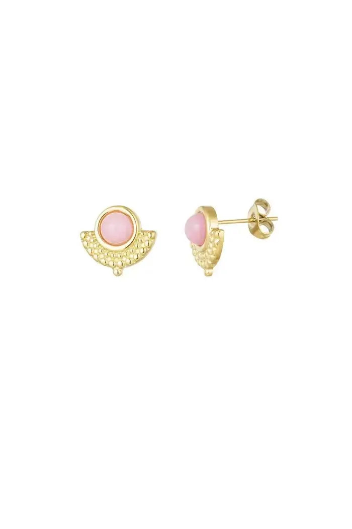 Oorstekers vintage met roze steen - LoveSieraden