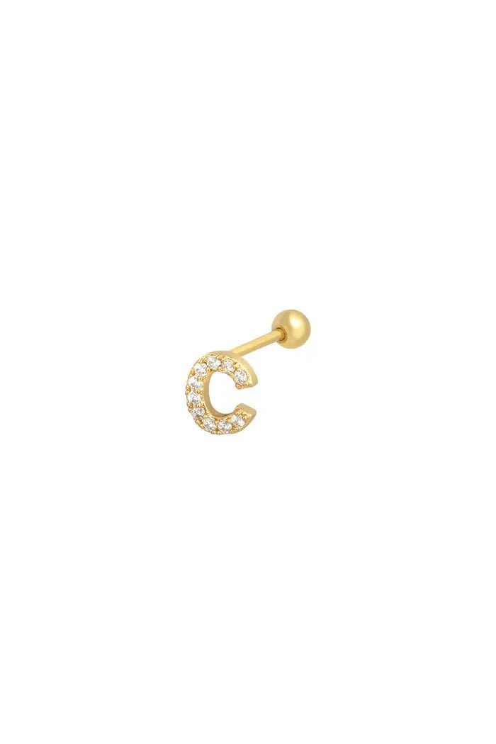 Piercing goud letter C met glinsterende zirkonia steentjes - LoveSieraden