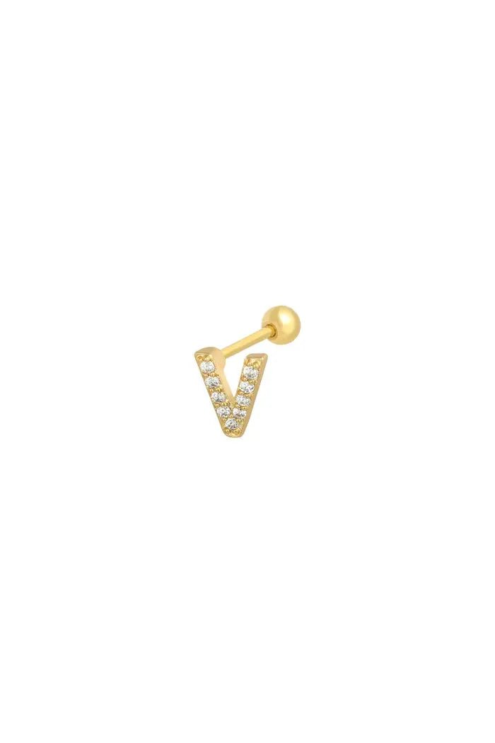 Piercing goud letter V met steentjes - LoveSieraden