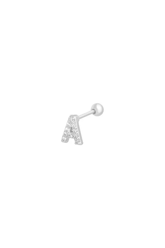 Piercing zilver letter A met schitterende steentjes - LoveSieraden