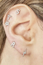 Piercing zilver letter S met ingelegde zirkonia steentjes - LoveSieraden