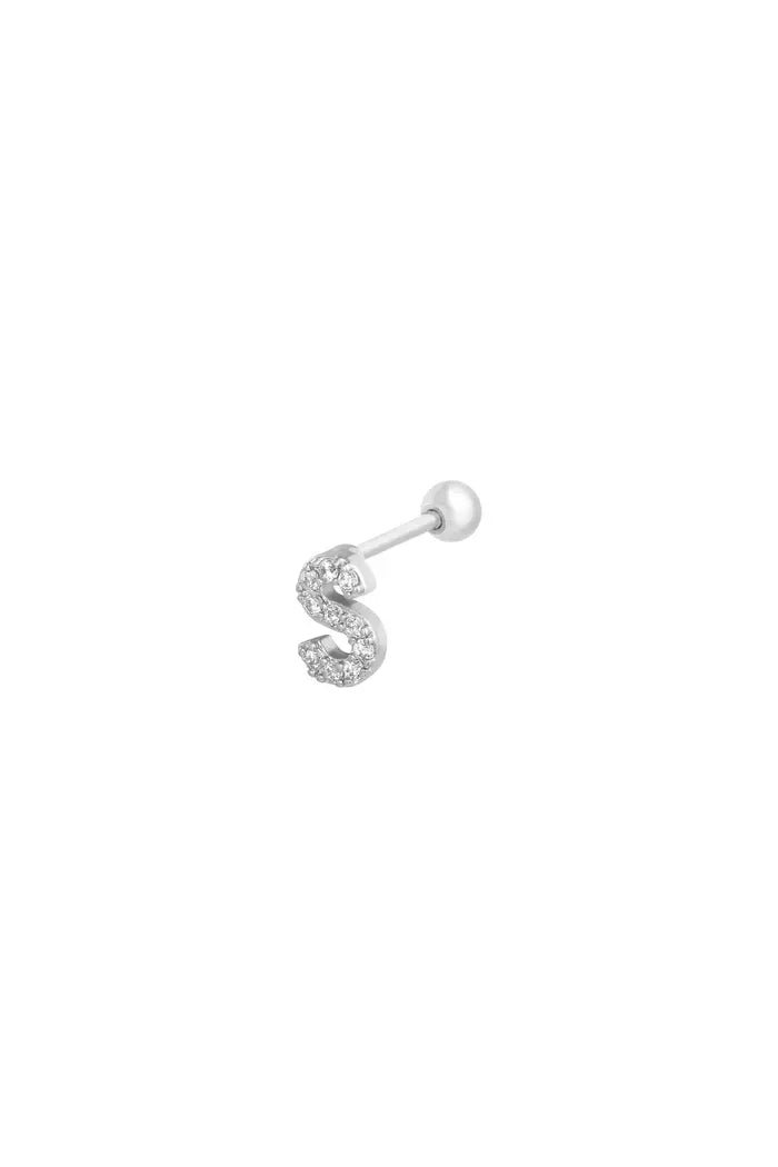 Piercing zilver letter S met ingelegde zirkonia steentjes - LoveSieraden