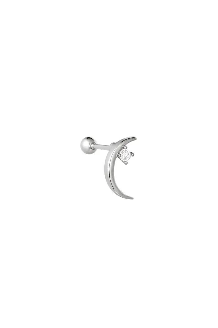 Piercing zilver maan met een siersteentje - LoveSieraden