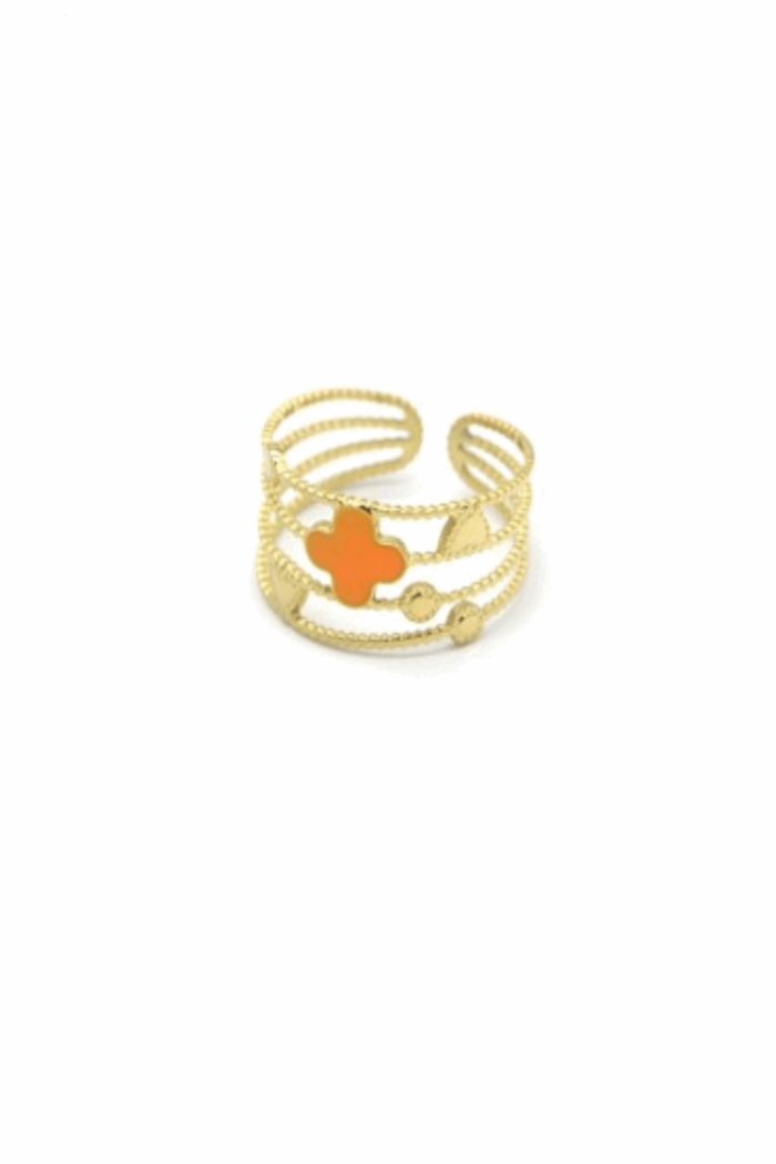 Ring goud drielaags met een oranje klaver - LoveSieraden