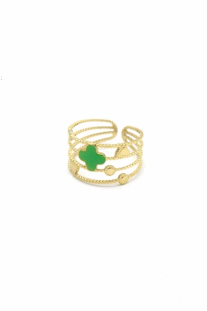 Ring goud drielaags met groene klaver - LoveSieraden