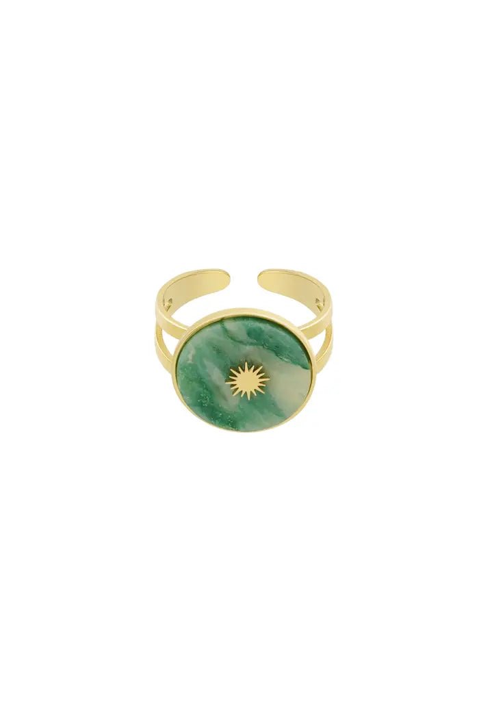 Ring goud rond natuursteen met zon - LoveSieraden