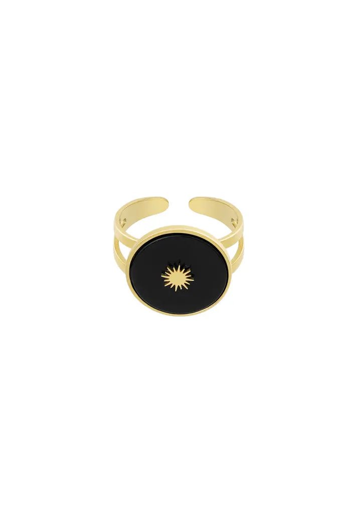 Ring goud rond natuursteen met zon - LoveSieraden