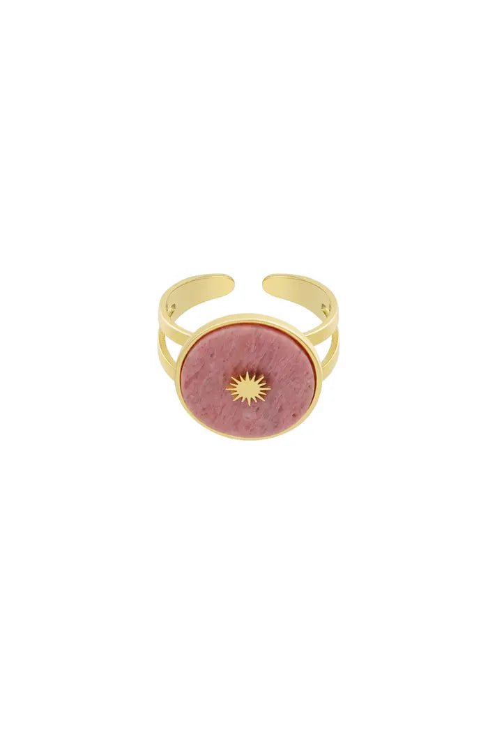 Ring goud rond natuursteen met zon - LoveSieraden