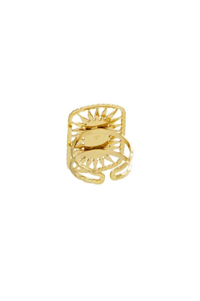 Ring gouden versiersels met lange steen - LoveSieraden