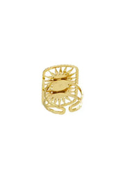 Ring gouden versiersels met lange steen - LoveSieraden