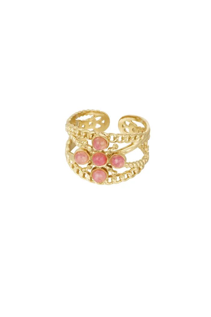 Ring mega trendy met vier roze natuursteentjes - LoveSieraden