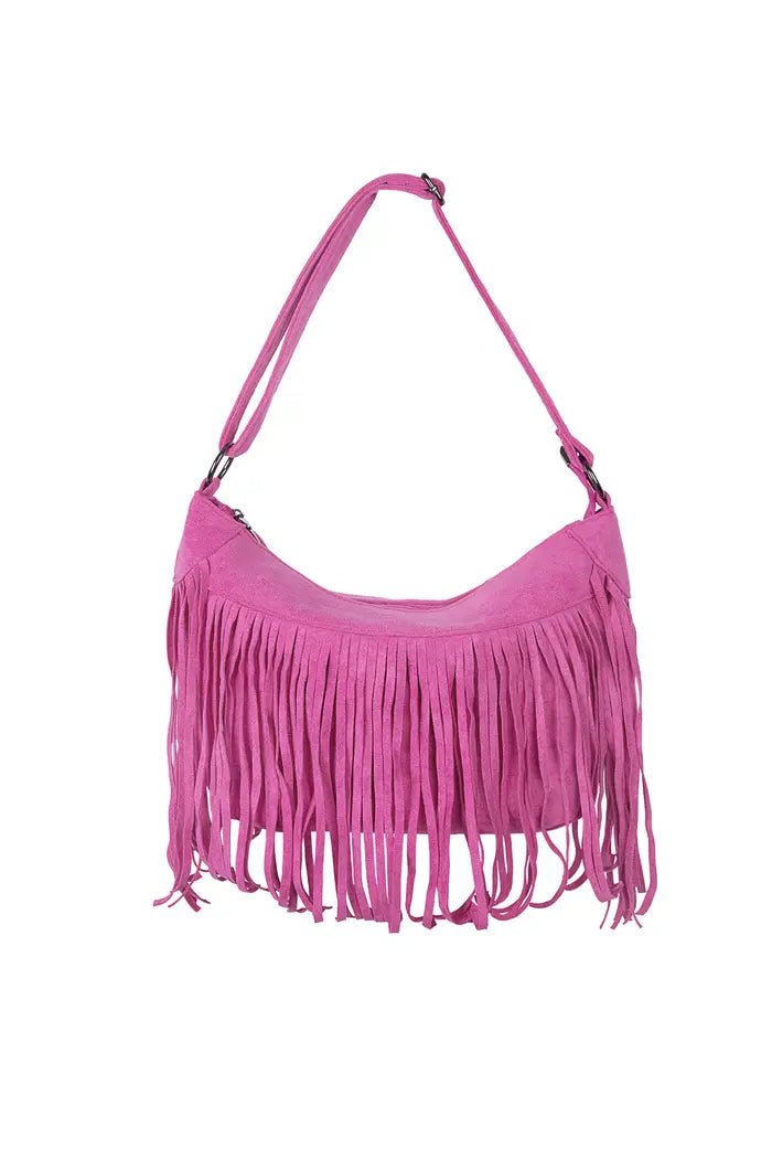 Tas met retro franjes fuchsia - LoveSieraden