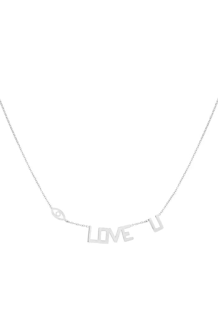 Zilveren ketting met een oog en love you - LoveSieraden